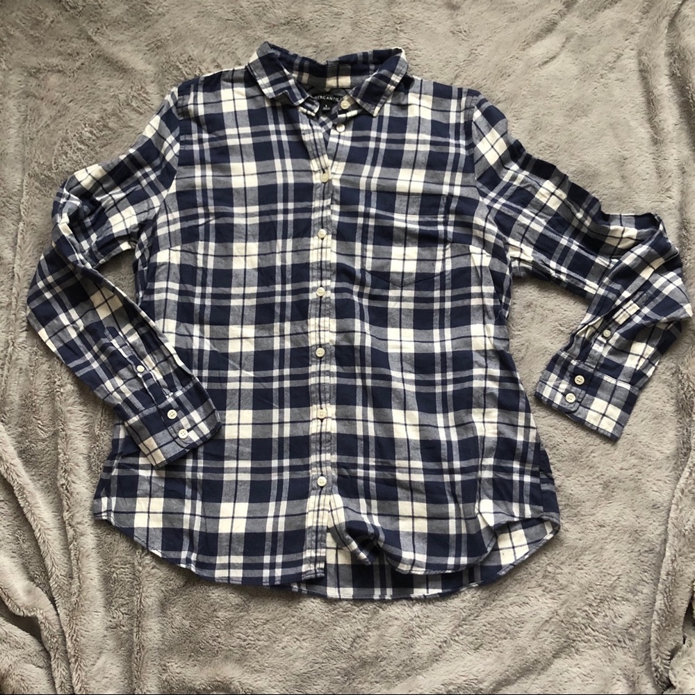 J.Crew Flannel Blue and White Plaid Flannel Shirt